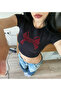 Belt Length Ribbon Red Stone Printed Crop