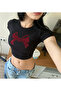 Belt Length Ribbon Red Stone Printed Crop - 4