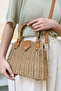 Bone Bamboo Handle Lined Mini Bohemian Knitted Holiday Beach Straw Summer Shoulder Handbag