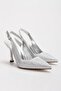 Women's Stone Printed Style Heeled Evening Dress Shoes Silver - 4