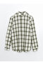 Khaki Regular Fit Long Sleeve Plaid Gabardine Men's Shirt - 5