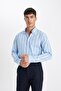 Modern Fit Polo Neck Striped Woven Long Sleeve Shirt A9882Ax23Au - 7