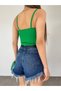 Women's Green Scuba Crep Fabric Mini Crop - 3