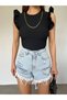Women's Black Ocean Fabric Chain Detail Handle Valon Crop - 3