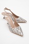 Ushes Beige Satin Stone Women's Short Heeled Evening Dress Shoes