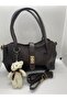 Women's Hand and Shoulder Bag with Lock Cover Zipper Teddy Bear Accessory