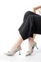 K-250 Blue Linen Daily Open Back Buckle Heeled Women's Shoes - 4