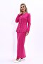 Zero Neckline Buttoned Jacket & Long Straight Tight Skirt - Fuchsia - 1064553