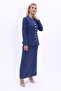 Zero Neckline Buttoned Jacket & Long Straight Tight Skirt - Indigo - 1064553 - 4