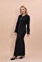 Zero Neckline Buttoned Jacket & Long Straight Tight Skirt - Black - 1064553