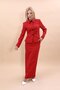 Shirt Collar Classic Jacket & Long Straight Tight Skirt-Red - 5