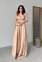 Gold Double Breasted Collar Shoulder Detailed Satin Evening Dress