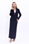 Men's Lapel Single Button Classic Jacket & Long Straight Slim Skirt-Dark Blue