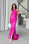 Fuchsia One Shoulder Slit Detailed Long Evening Dress