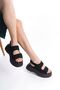 Black Suede High Sole Double Velcro Two Stripes Summer Women's Wedge Heeled Sandals