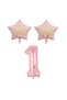 Beşer Yıldız Foil Balloon Set Pink Color, "Happy Birthday" and Number Lettering