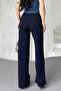 Women's Silver Lycra Beltless Palazzo Trousers, 4 Season Crepe Gathering Fabric - 4