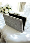Anthracite Gray Platinum Color Single Side Stone Women's Evening Dress Bag - 3