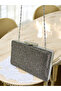 Stone-Embellished Platinum Color Women's Evening Dress Bag, Fully Stone-Embellished in Two Styles - 6