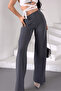 Women's Silver Lycra Beltless Palazzo Trousers, 4 Season Crepe Gathering Fabric - 5