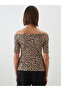 Trendlucky with a Difference Kayık Yaka Leopard Patterned Women's Bodysuit - 4