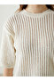 Lcwaikiki Classic White Crew Neck Openwork Women's Knitwear Sweater - 3