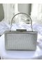 Silver Color Single Side Stone Metal Handle Women's Evening Dress Bag - 2