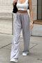 Women's Gray Linen Fabric High Waist Loose Wide Leg Palazzo Sweatpants - 2