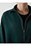 Green Stand Collar Oversize Women's Zippered Sweatshirt - 3