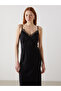 V-Neck Lace Detailed Satin Strap Dress - 2
