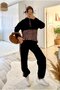 Turega Style Women's Long Sleeve Leopard Detail Sweatshirt and Side Leopard Stripe Detail Trousers Double Set - 4