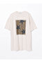 Lcw Vision Beige Crew Neck Printed Oversize Women's T-Shirt - 5