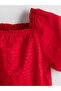 Lcw Kids Red Square Collar Textured Girl's Crop Blouse - 4