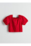 Lcw Kids Red Square Collar Textured Girl's Crop Blouse - 2