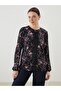 Lcw Grace Lace-Up Collar Floral Women's Blouse