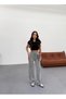 Women's Black Striped Knitted Fabric Loose Wide Leg Waist Lace up High Waist Palazzo Pants - 4