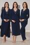 Women's Navy Blue Design Long Sleeve Cotton Maternity Pajama Set Nightgown 4-Piece Set