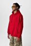Basic Oversize Hooded Sweatshirt with Pocket Detail Red - 3