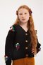 Girl's Embroidered Balloon Embroidered Black Knitwear Cardigan Colorful Pants Hair Clip Set of 3 - 7