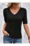Summer Blouse V-Neck Lycra Short Sleeve Knitwear Black Blouse - 6
