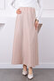 Beige Elastic Waist Stone Satin Skirt - 4