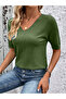 Summer Blouse V-Neck Lycra Short Sleeve Knitwear Mint Blouse - 3