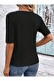Summer Blouse V-Neck Lycra Short Sleeve Knitwear Black Blouse - 4