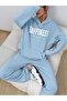 Happiness Tracksuit Set Sweatshirt Jogger - Baby Blue Printed Oversize Hooded