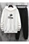 King Crown Tracksuit Set White Sweatshirt Black Jogger - Printed Oversize Hoodie - 3