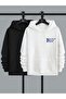 2-Piece Still Freedom Thick Winter Sweatshirt - Black and White Printed Oversize Hoodie - 2