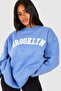 Brooklyn Written Sweatshirt - Baby Blue Printed Oversize Thick Winter Crew Neck - 4