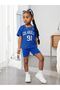 Los Angeles 91 Printed Cotton Kids Set Cobalt Blue Shorts T-Shirt- Children's Summer Crew Neck