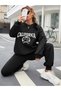 Tennis California Tracksuit Set Sweatshirt Jogger - Black Printed Oversize Ribbed Crew Neck - 4