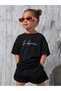 Los Angeles Text Printed Black Kids Shorts T-Shirt Set - Girls Boys Summer Wear - 2